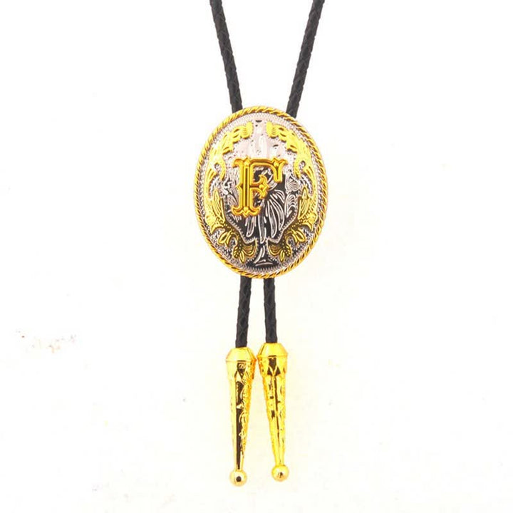 Cravate bolo en cuir bicolore or et argent avec initiale ovale - Or - F - image 7