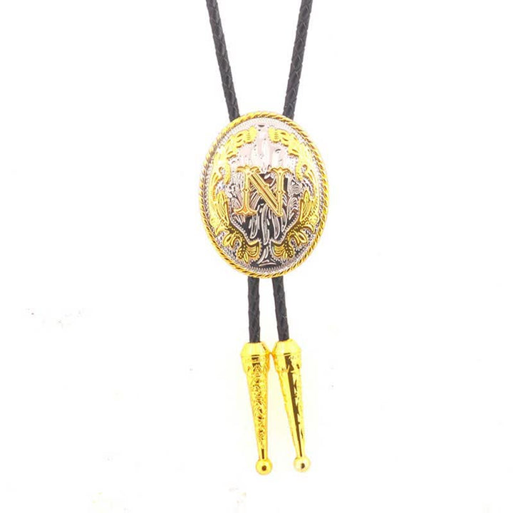 Cravate bolo en cuir bicolore or et argent avec initiale ovale - Or - N - image 15