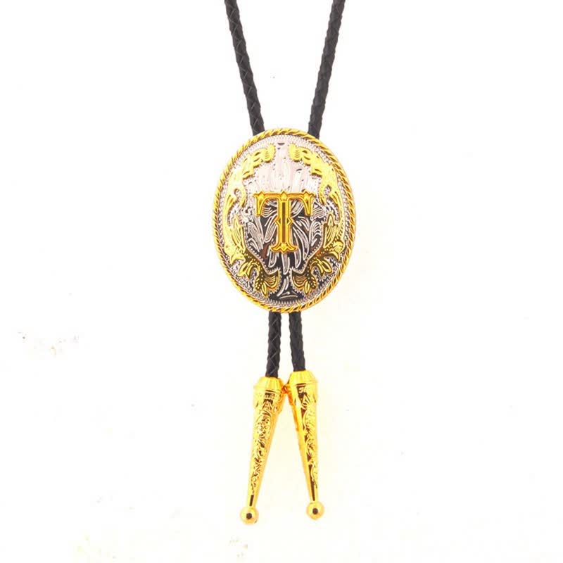 Cravate bolo en cuir bicolore or et argent avec initiale ovale - Or - T - image 20