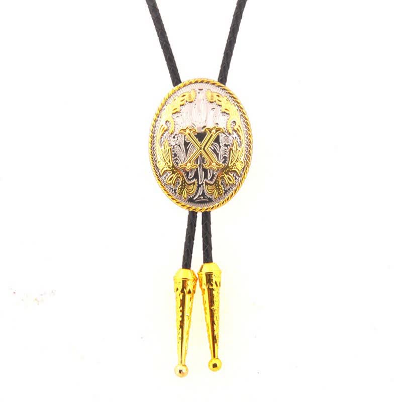 Cravate bolo en cuir bicolore or et argent avec initiale ovale - Or - X - image 24