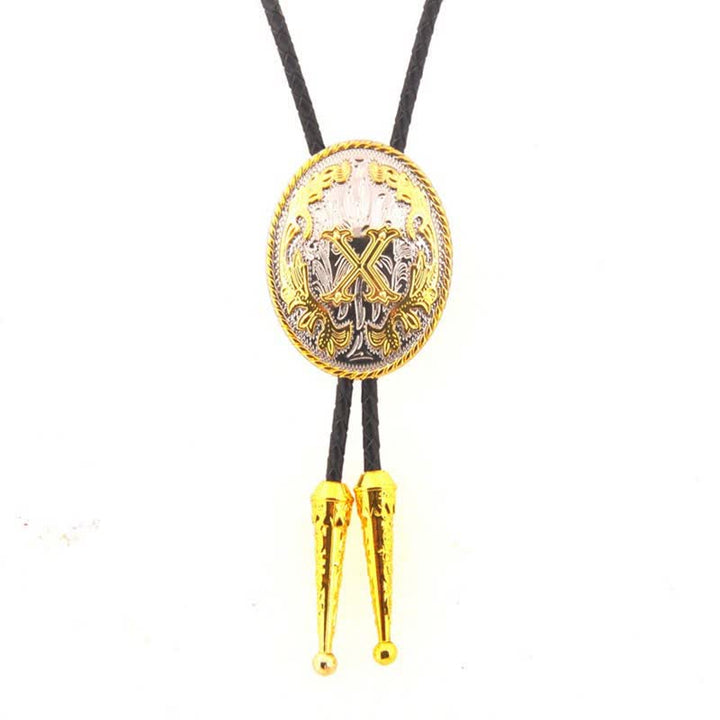 Cravate bolo en cuir bicolore or et argent avec initiale ovale - Or - X - image 24