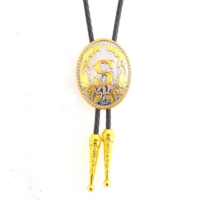 Cravate bolo en cuir bicolore or et argent avec initiale ovale - Or - S - image 19