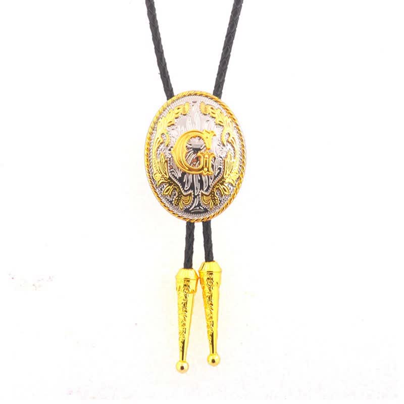 Cravate bolo en cuir bicolore or et argent avec initiale ovale - Or - G - image 8