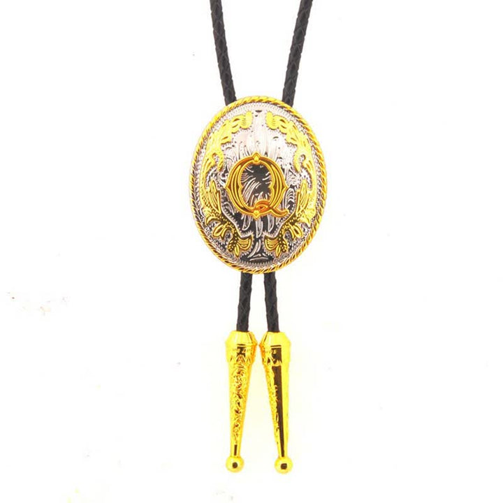 Cravate bolo en cuir bicolore or et argent avec initiale ovale - Or - Q - image 17