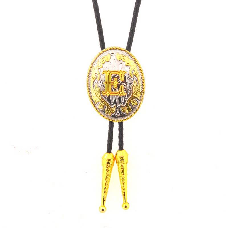 Cravate bolo en cuir bicolore or et argent avec initiale ovale - Or - E - image 6