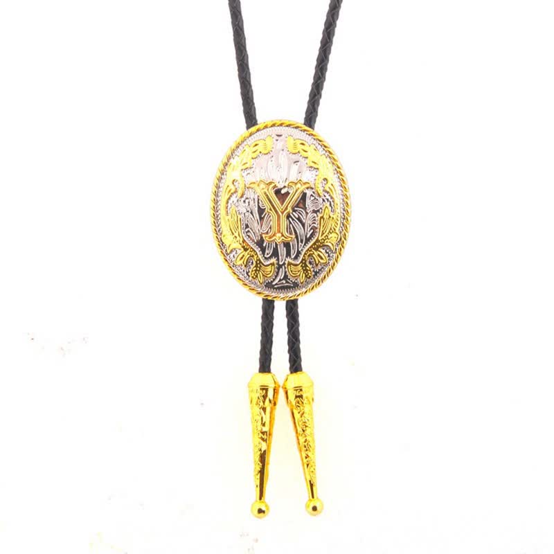 Cravate bolo en cuir bicolore or et argent avec initiale ovale - Or - Y - image 25