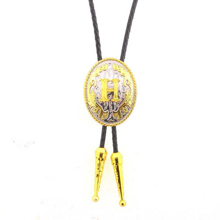 Cravate bolo en cuir bicolore or et argent avec initiale ovale - Or - H - image 9