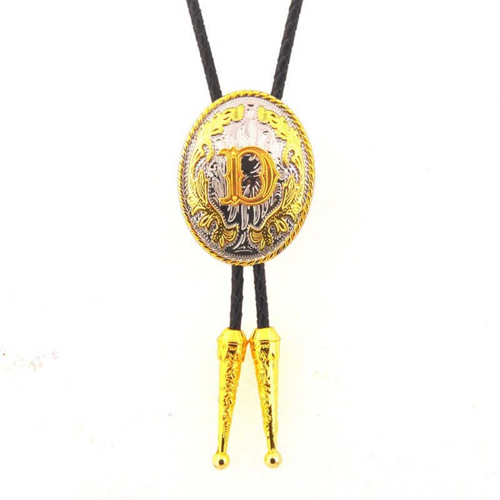 Cravate bolo en cuir bicolore or et argent avec initiale ovale - Or - D - image 5
