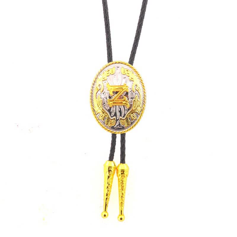 Cravate bolo en cuir bicolore or et argent avec initiale ovale - Or - Z - image 26