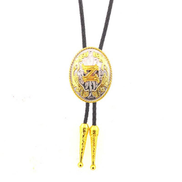 Cravate bolo en cuir bicolore or et argent avec initiale ovale - Or - Z - image 26