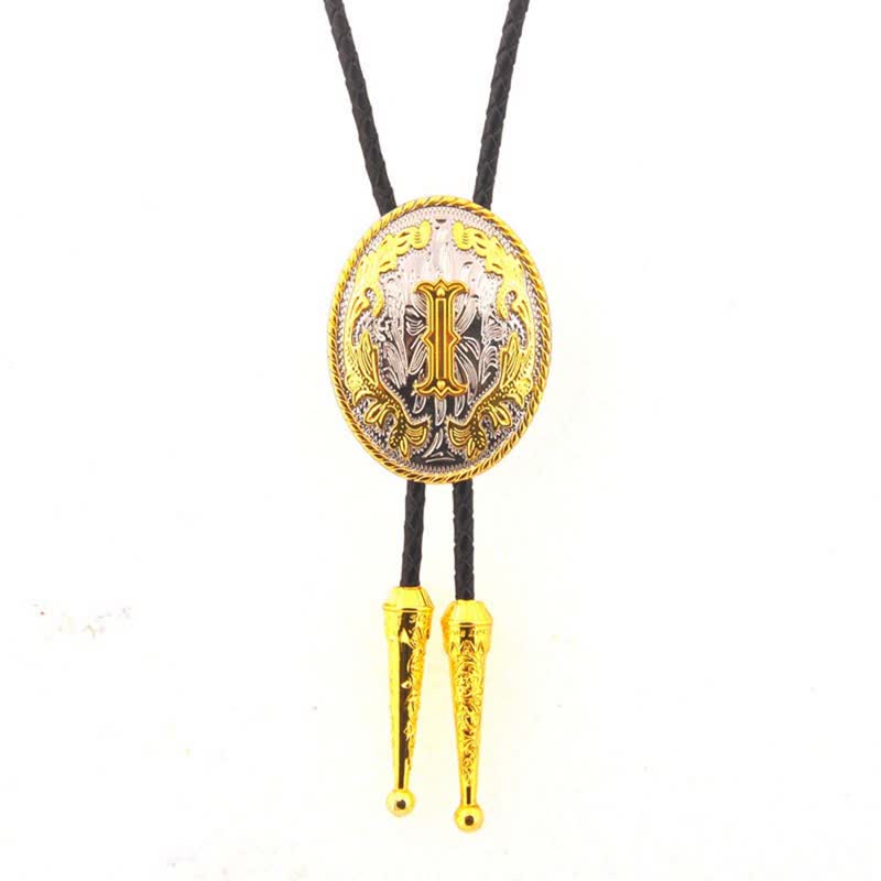 Cravate bolo en cuir bicolore or et argent avec initiale ovale - Or - I - image 10