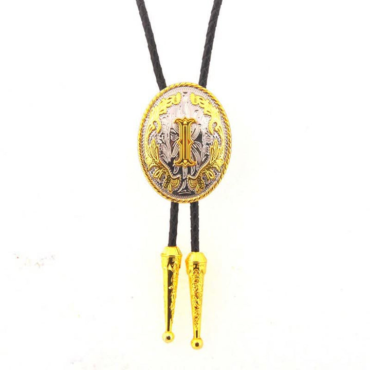 Cravate bolo en cuir bicolore or et argent avec initiale ovale - Or - I - image 10