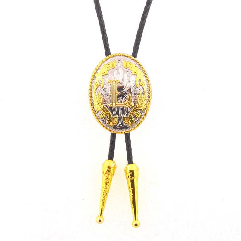 Cravate bolo en cuir bicolore or et argent avec initiale ovale - Or - L - image 13