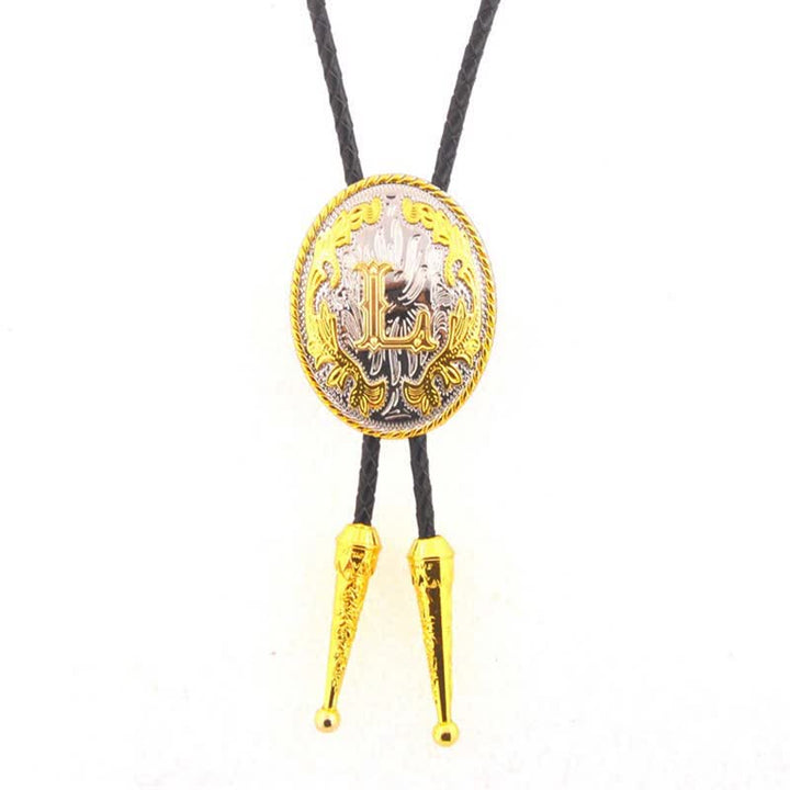 Cravate bolo en cuir bicolore or et argent avec initiale ovale - Or - L - image 13
