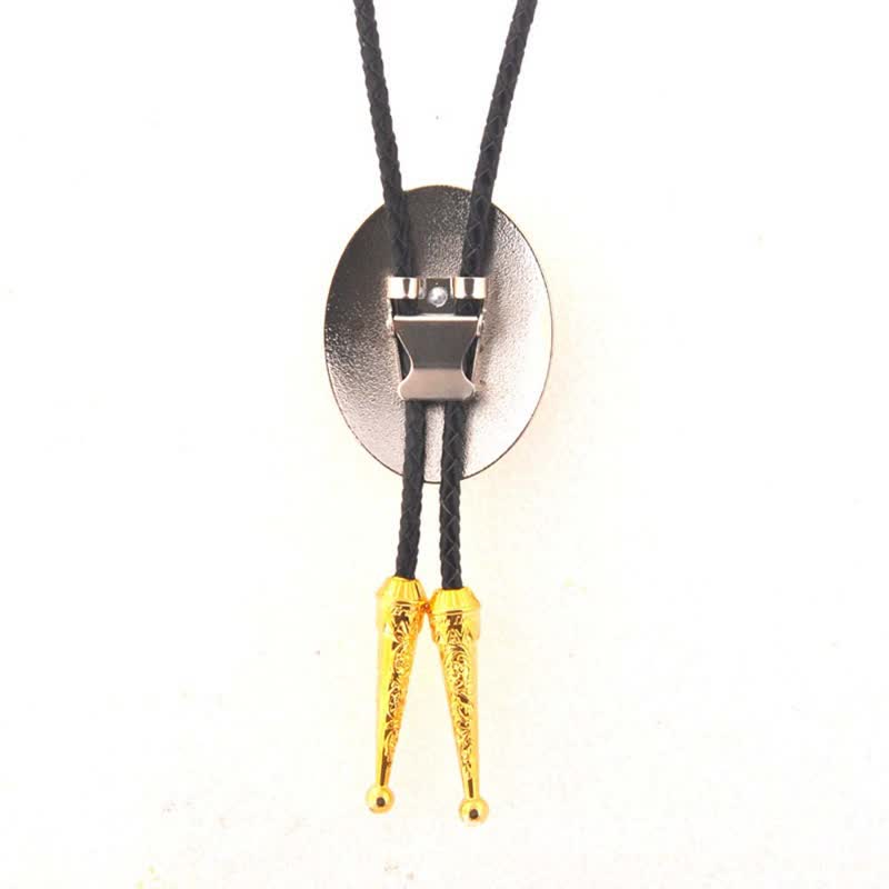 Cravate bolo en cuir bicolore or et argent avec initiale ovale - image 1