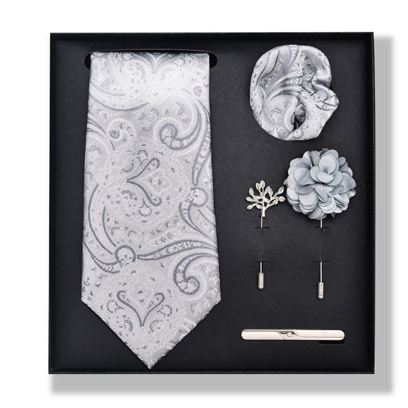 Ensemble de 5 pièces pour homme : pochette élégante, broche, corsage et cravate. - Style n° 13 - image 24