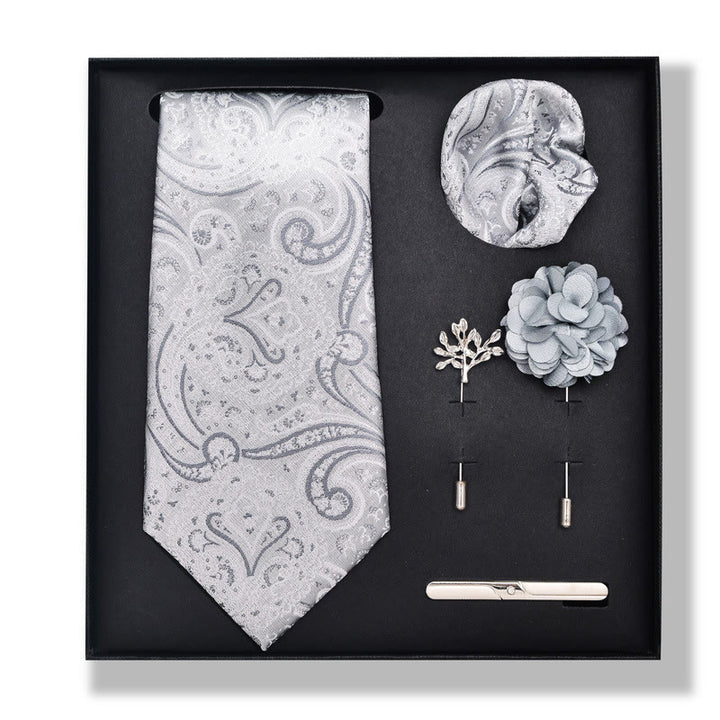 Ensemble de 5 pièces pour homme : pochette élégante, broche, corsage et cravate. - Style n° 13 - image 24