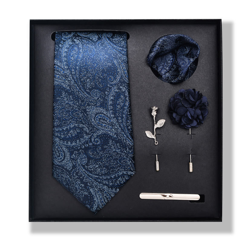 Ensemble de 5 pièces pour homme : pochette élégante, broche, corsage et cravate. - Style n° 1 - image 0