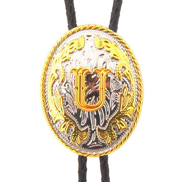 Cravate bolo en cuir bicolore or et argent avec initiale ovale - Or - U - image 21