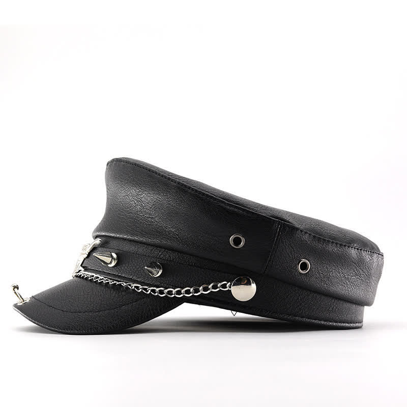 Béret en cuir noir Longhorn Rivets avec chaîne - image 3