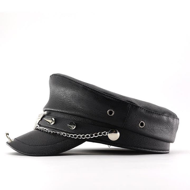 Béret en cuir noir Longhorn Rivets avec chaîne - image 3