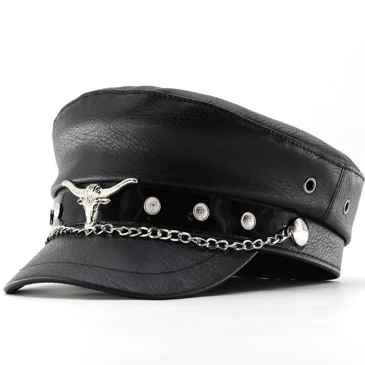 Béret en cuir noir Longhorn Rivets avec chaîne - Style n° 2 - M (22"-22 7/8") - image 6