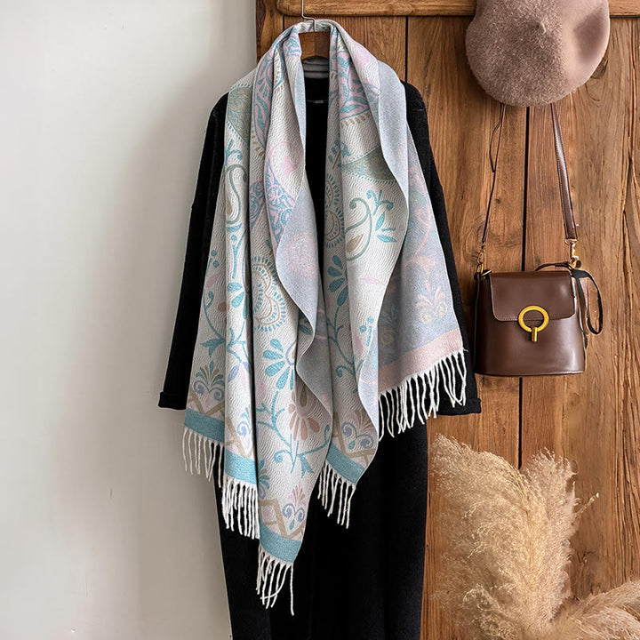 Châle-écharpe d'hiver chaud à pompons imprimés style bohème pour femme - image 11