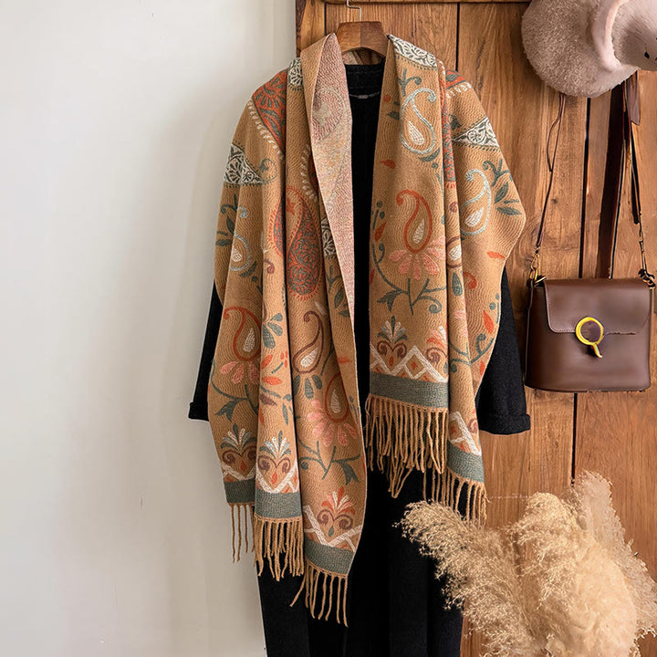 Châle-écharpe d'hiver chaud à pompons imprimés style bohème pour femme - image 5