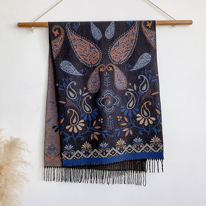 Châle-écharpe d'hiver chaud à pompons imprimés style bohème pour femme - Violet - image 0