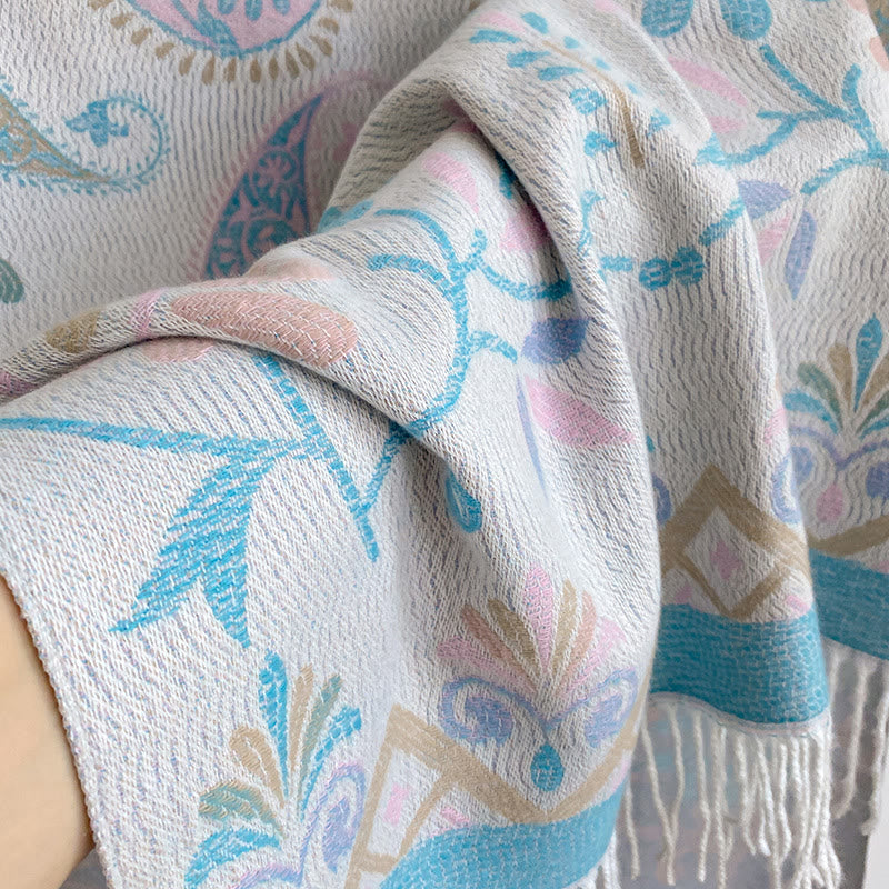 Châle-écharpe d'hiver chaud à pompons imprimés style bohème pour femme - image 12