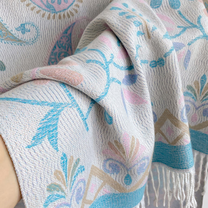 Châle-écharpe d'hiver chaud à pompons imprimés style bohème pour femme - image 12