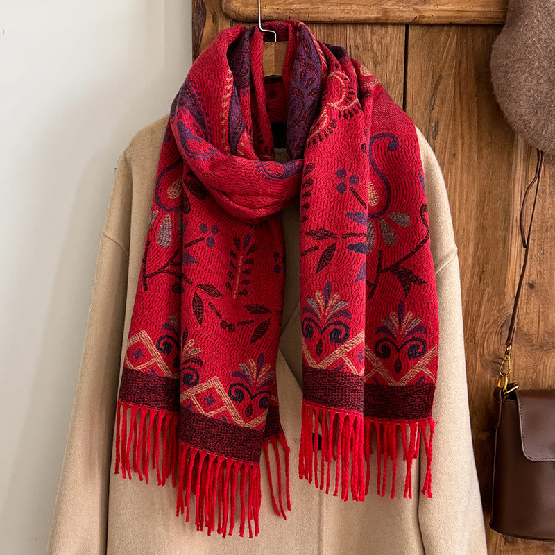 Châle-écharpe d'hiver chaud à pompons imprimés style bohème pour femme - image 7