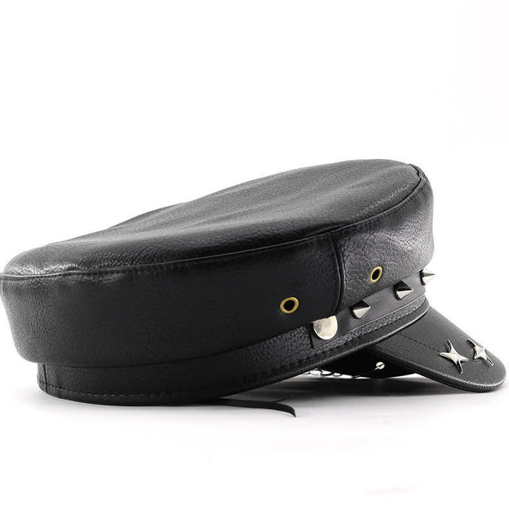 Béret en cuir style punk avec chaîne à tête de mort et squelette - image 3