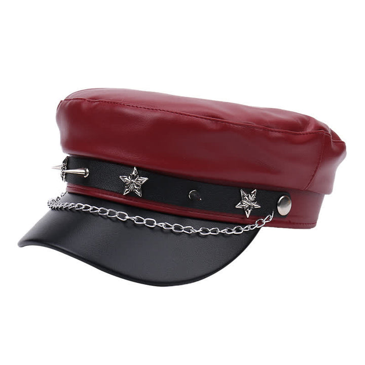 Béret en cuir bicolore à clous étoiles et chaînette - Bourgogne - M (22"-22 7/8") - image 11