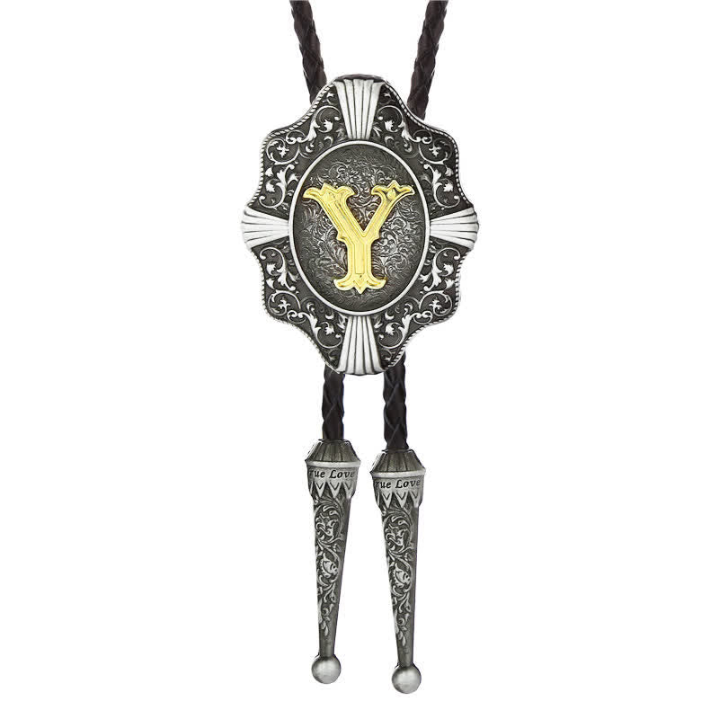 Cravate bolo à motif filigrane complexe, initiales de A à Z - Argent - Y - image 25