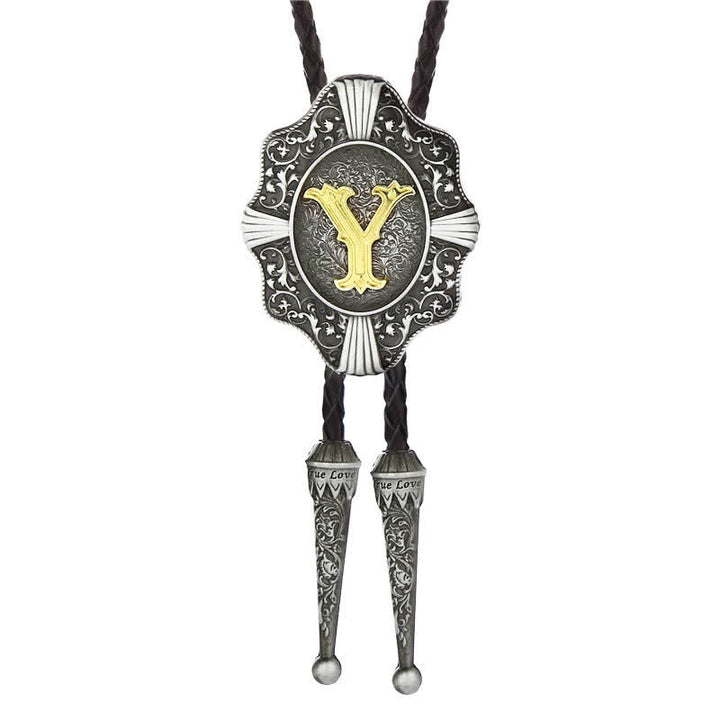 Cravate bolo à motif filigrane complexe, initiales de A à Z - Argent - Y - image 25