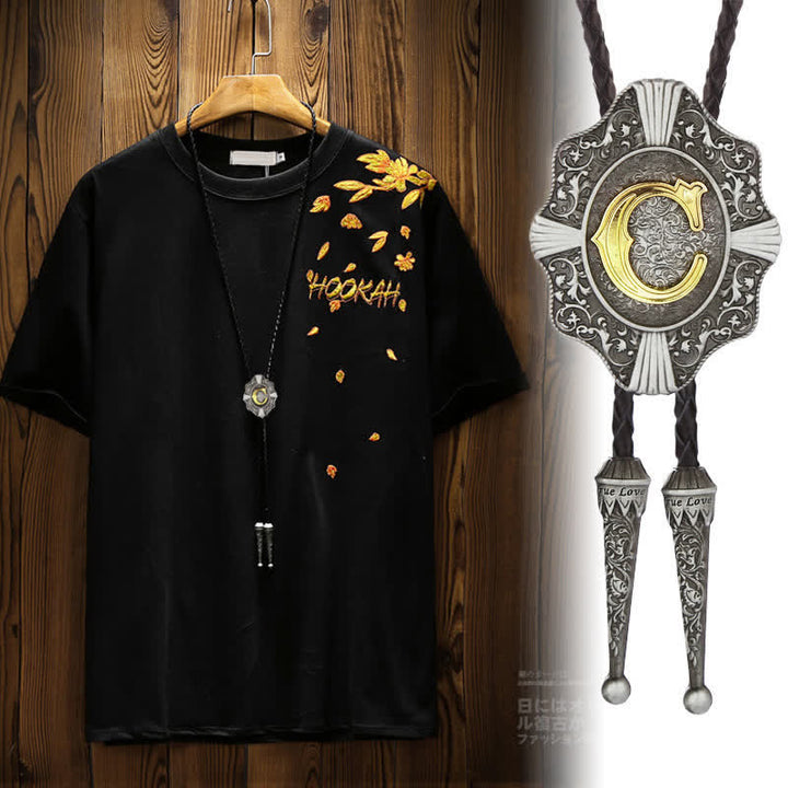 Cravate bolo à motif filigrane complexe, initiales de A à Z - image 1