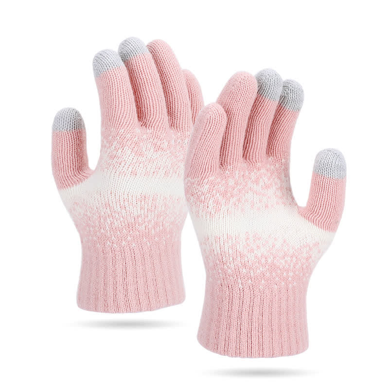 Gants tricotés à motifs mouchetés bicolores dégradés - Rose - image 7