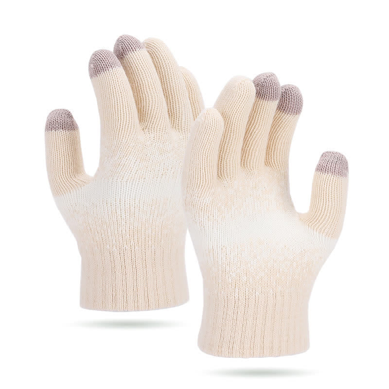 Gants tricotés à motifs mouchetés bicolores dégradés - Beige - image 9