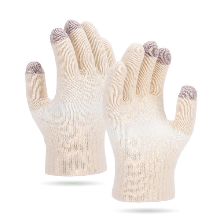Gants tricotés à motifs mouchetés bicolores dégradés - Beige - image 9