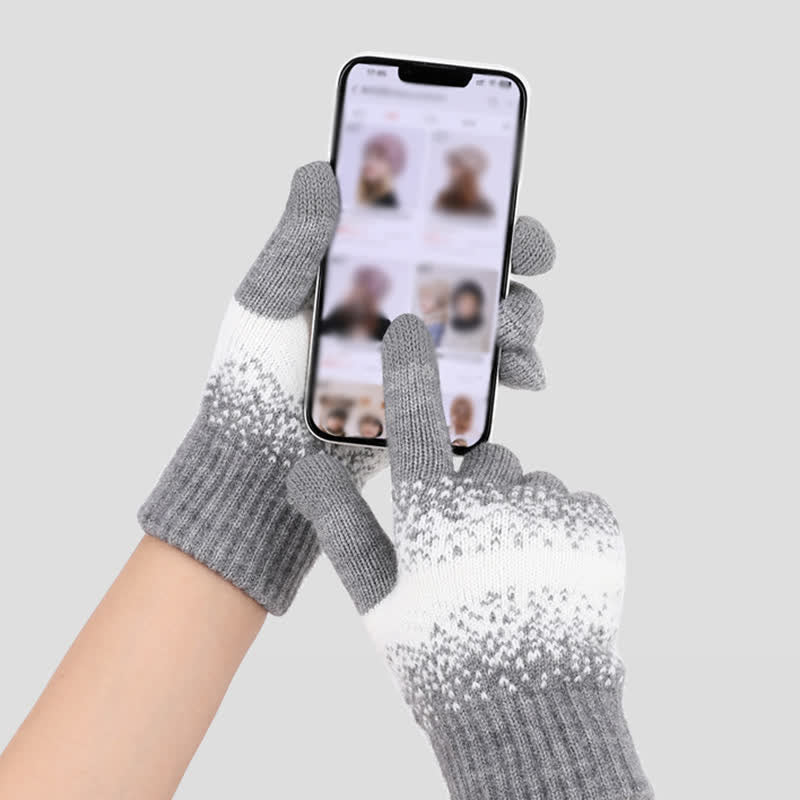 Gants tricotés à motifs mouchetés bicolores dégradés - image 2