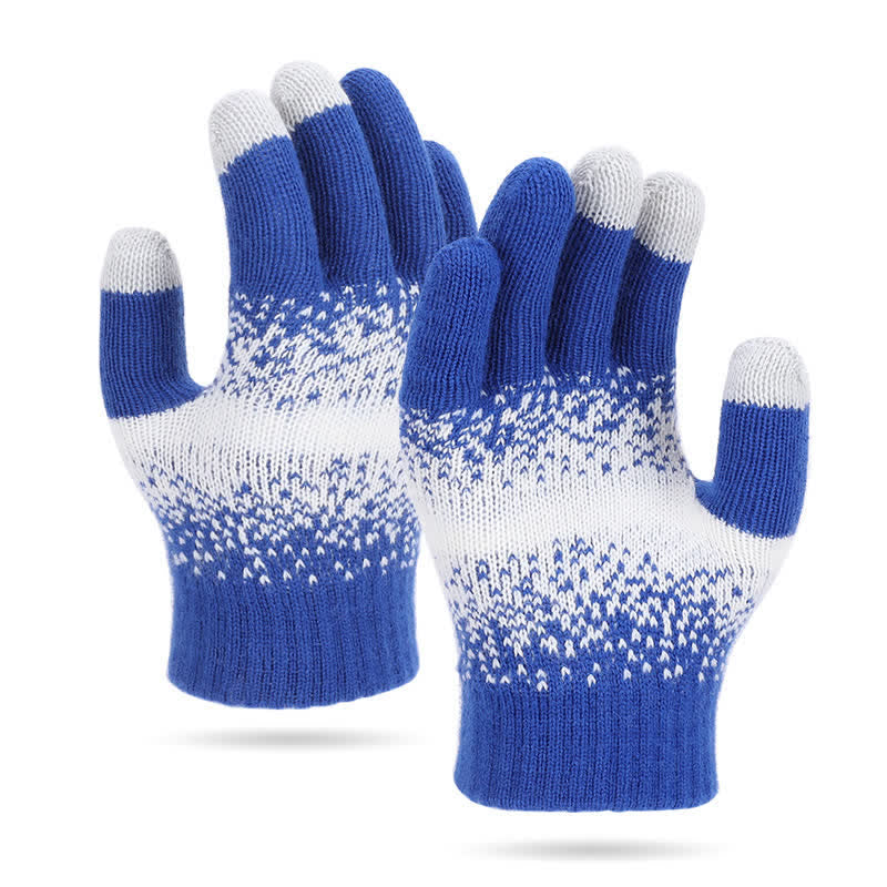 Gants tricotés à motifs mouchetés bicolores dégradés - Bleu - image 4