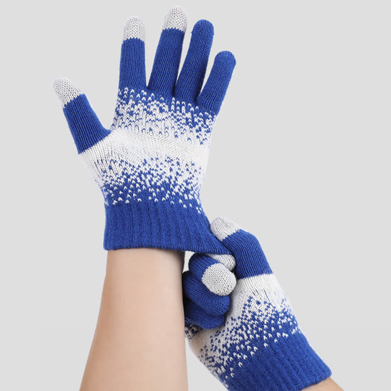 Gants tricotés à motifs mouchetés bicolores dégradés - image 1