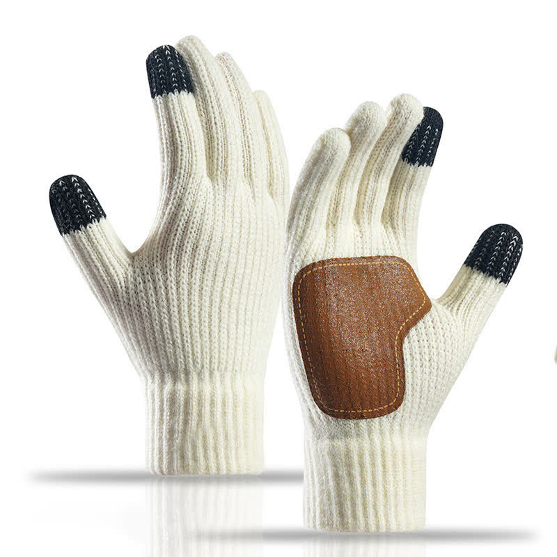 Gants tricotés chauds avec paume en cuir antidérapante et renforts antidérapants - Blanc - image 10