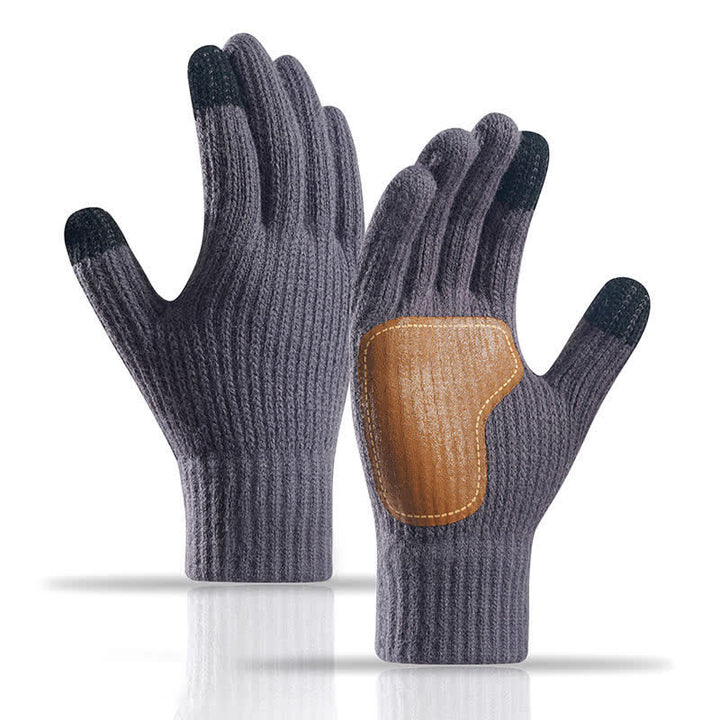 Gants tricotés chauds avec paume en cuir antidérapante et renforts antidérapants - Gris foncé - image 6