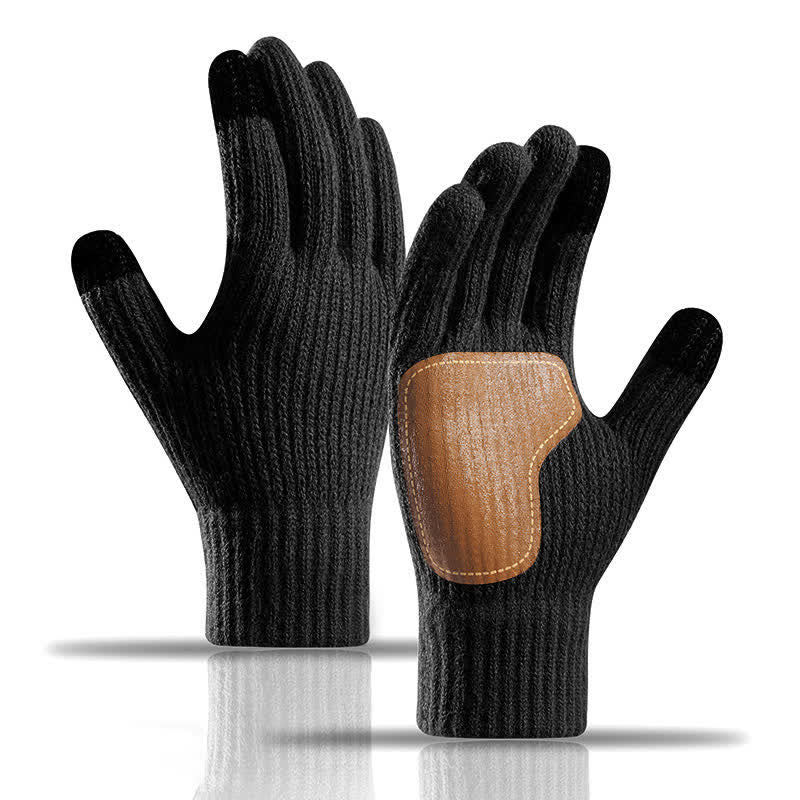 Gants tricotés chauds avec paume en cuir antidérapante et renforts antidérapants - Noir - image 5