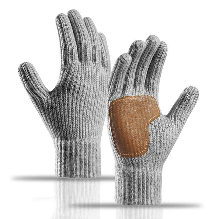 Gants tricotés chauds avec paume en cuir antidérapante et renforts antidérapants - Gris - image 7