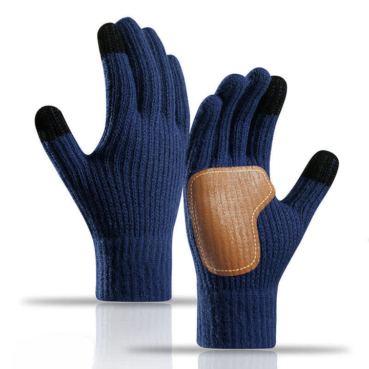 Gants tricotés chauds avec paume en cuir antidérapante et renforts antidérapants - Marine - image 8