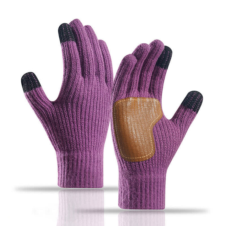 Gants tricotés chauds avec paume en cuir antidérapante et renforts antidérapants - Violet foncé - image 17