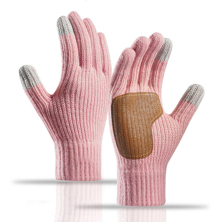 Gants tricotés chauds avec paume en cuir antidérapante et renforts antidérapants - Rose - image 12